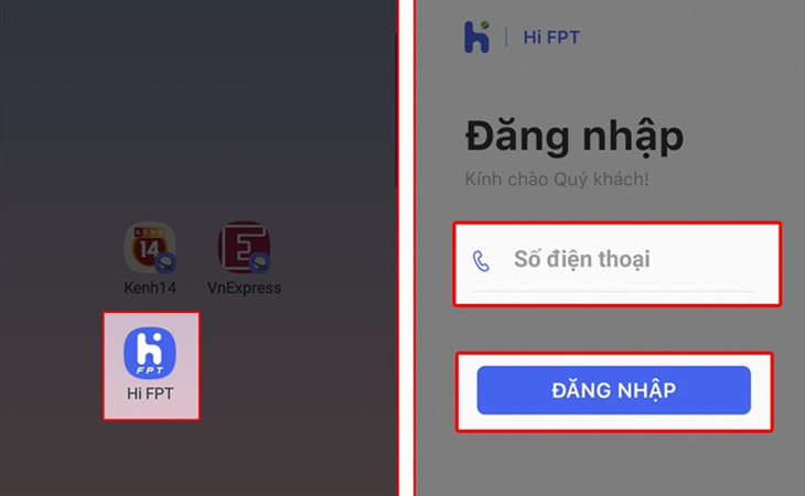 Đăng nhập ứng dụng Hi FPT bằng số điện thoại cá nhân