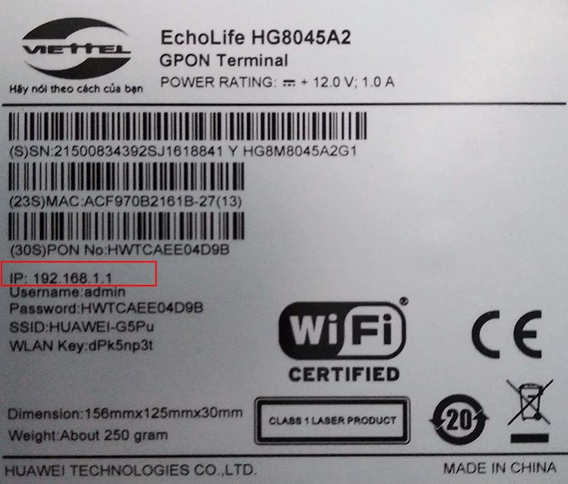 IP, mật khẩu đăng nhập được ghi dưới đáy modem wifi 